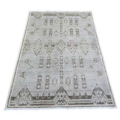 Oushak And Peshawar Wool Hand Knotted Rug Grey No Border 4.0X5.8 -O074190