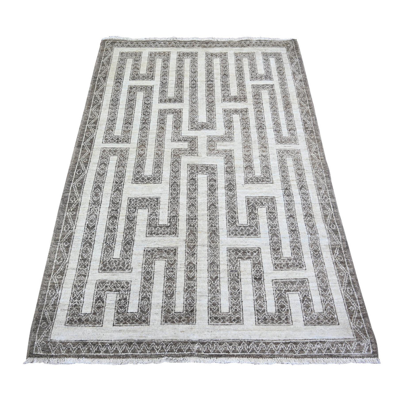 Oushak And Peshawar Wool Hand Knotted Rug Brown Brown 4.0X5.8 -O074191