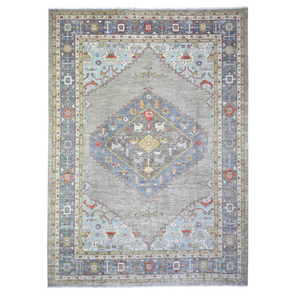 Oushak And Peshawar Wool Hand Knotted Rug Blue Blue 10.1X14.0 -O074197