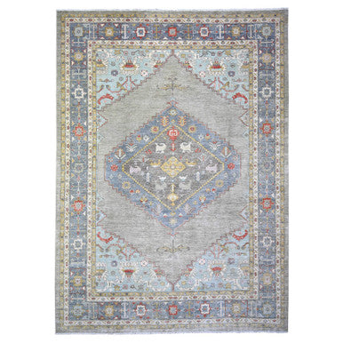Oushak And Peshawar Wool Hand Knotted Rug Blue Blue 10.1X14.0 -O074197