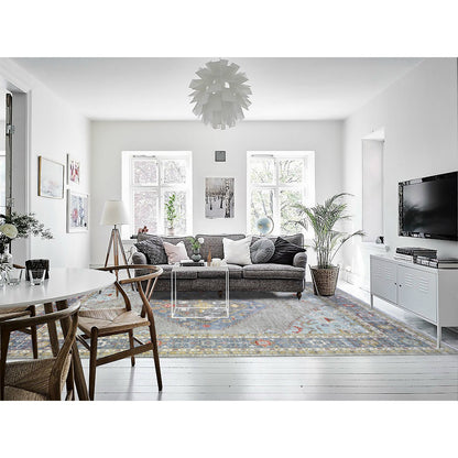 Oushak And Peshawar Wool Hand Knotted Rug Blue Blue 10.1X14.0 -O074197