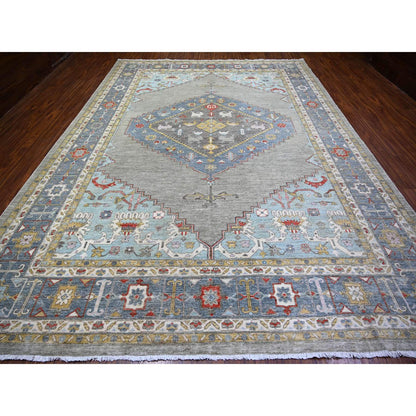 Oushak And Peshawar Wool Hand Knotted Rug Blue Blue 10.1X14.0 -O074197