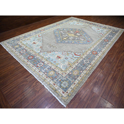 Oushak And Peshawar Wool Hand Knotted Rug Blue Blue 10.1X14.0 -O074197