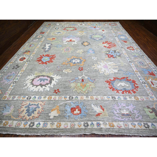 Oushak And Peshawar Wool Hand Knotted Rug Grey Gray 12.0X15.8 -O074199