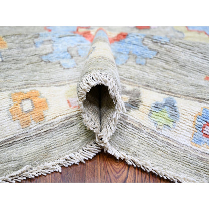 Oushak And Peshawar Wool Hand Knotted Rug Grey Gray 12.0X15.8 -O074199