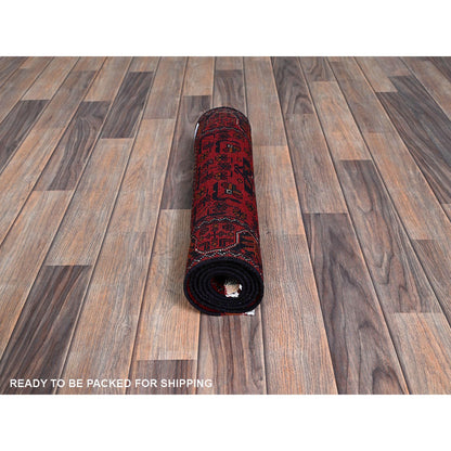 Tribal & Geometric Wool Hand Knotted Rug Red 1.9x4.11 -O0741