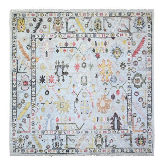 Oushak And Peshawar Wool Hand Knotted Rug Blue Blue 6.0X6.0 -O074200