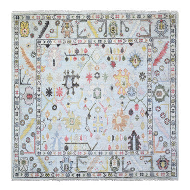 Oushak And Peshawar Wool Hand Knotted Rug Blue Blue 6.0X6.0 -O074200