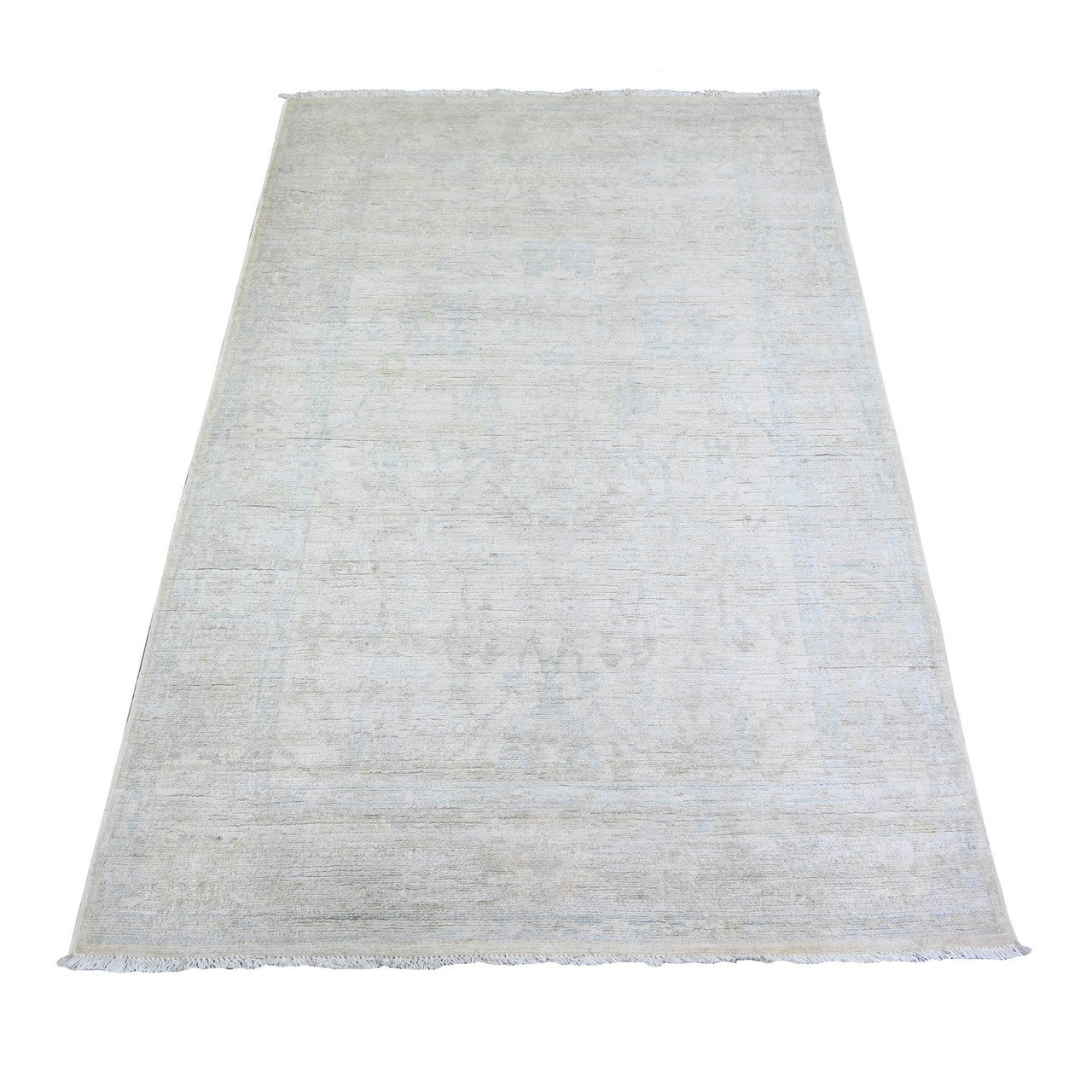 Oushak And Peshawar Wool Hand Knotted Rug Ivory Ivory 4.0X5.9 -O074205