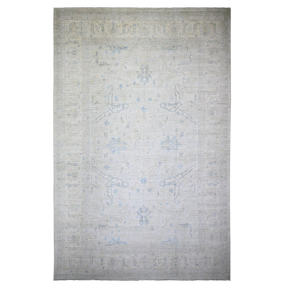 Oushak And Peshawar Wool Hand Knotted Rug Grey Ivory 11.6X17.4 -O074206