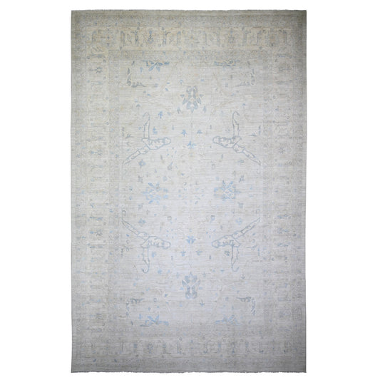 Oushak And Peshawar Wool Hand Knotted Rug Grey Ivory 11.6X17.4 -O074206