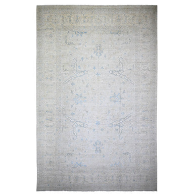 Oushak And Peshawar Wool Hand Knotted Rug Grey Ivory 11.6X17.4 -O074206