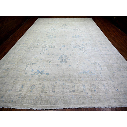 Oushak And Peshawar Wool Hand Knotted Rug Grey Ivory 11.6X17.4 -O074206