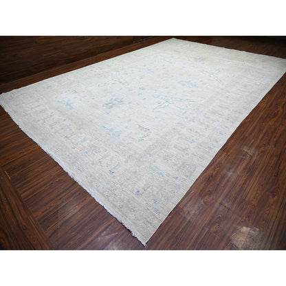 Oushak And Peshawar Wool Hand Knotted Rug Grey Ivory 11.6X17.4 -O074206