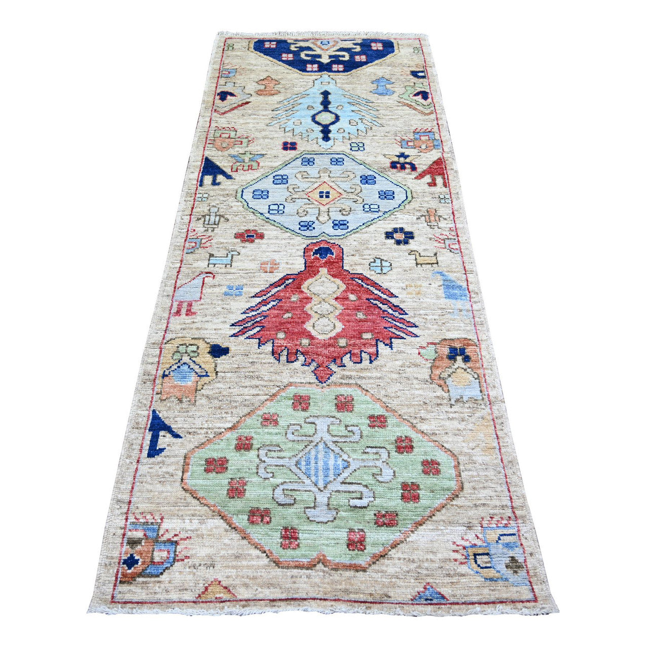 Brown 3'1" x 7'9" Tribal & Geometric Hand knotted Wool Rug - Sku: O074221