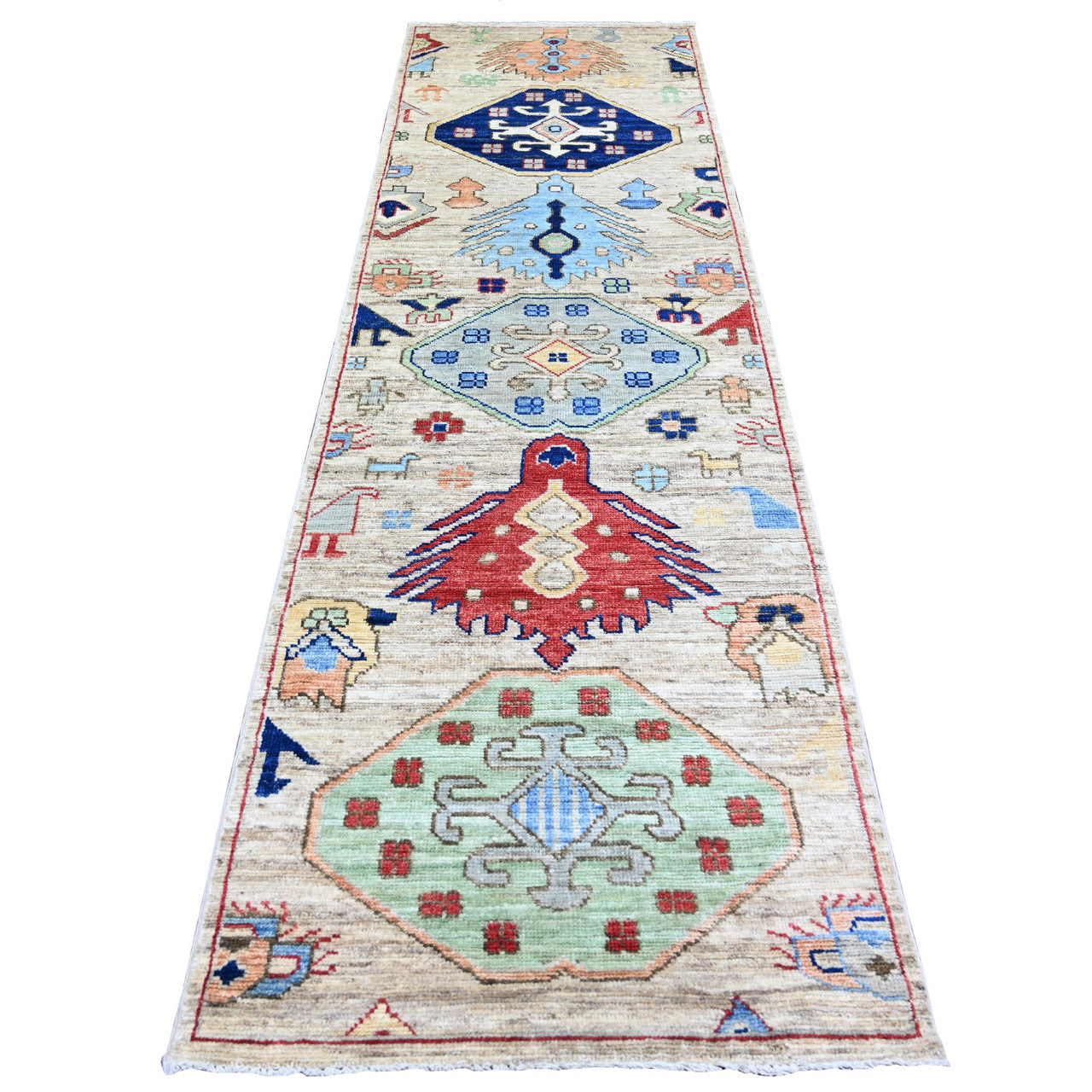 Brown 3'0" x 10'0" Tribal & Geometric Hand knotted Wool Rug - Sku: O074224