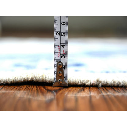 Tribal & Geometric Wool Hand Knotted Rug Ivory Light Blue 4.0X12.0 -O074231