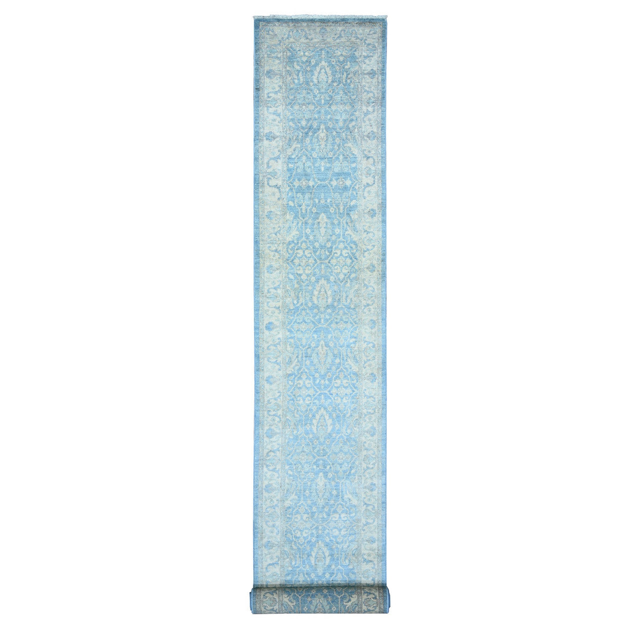 Ivory 2'5" x 18'9" Oushak And Peshawar Hand knotted Wool Rug - Sku: O074240