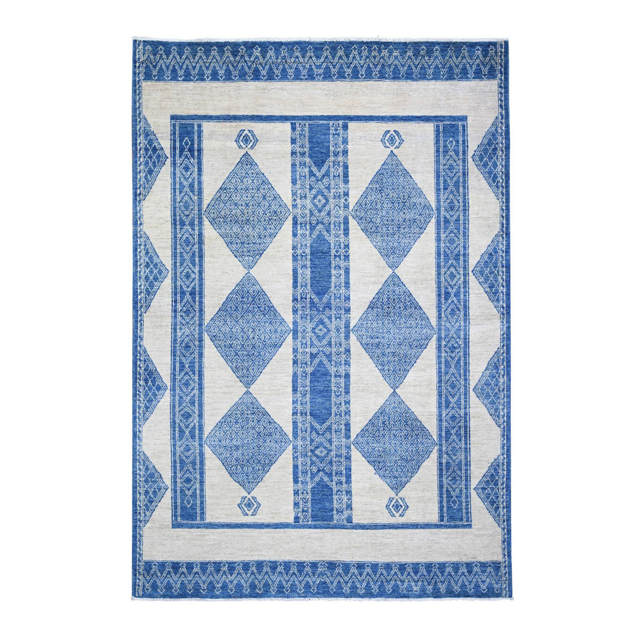 Blue 6'1" x 9'1" Oushak And Peshawar Hand knotted Wool Rug - Sku: O074255