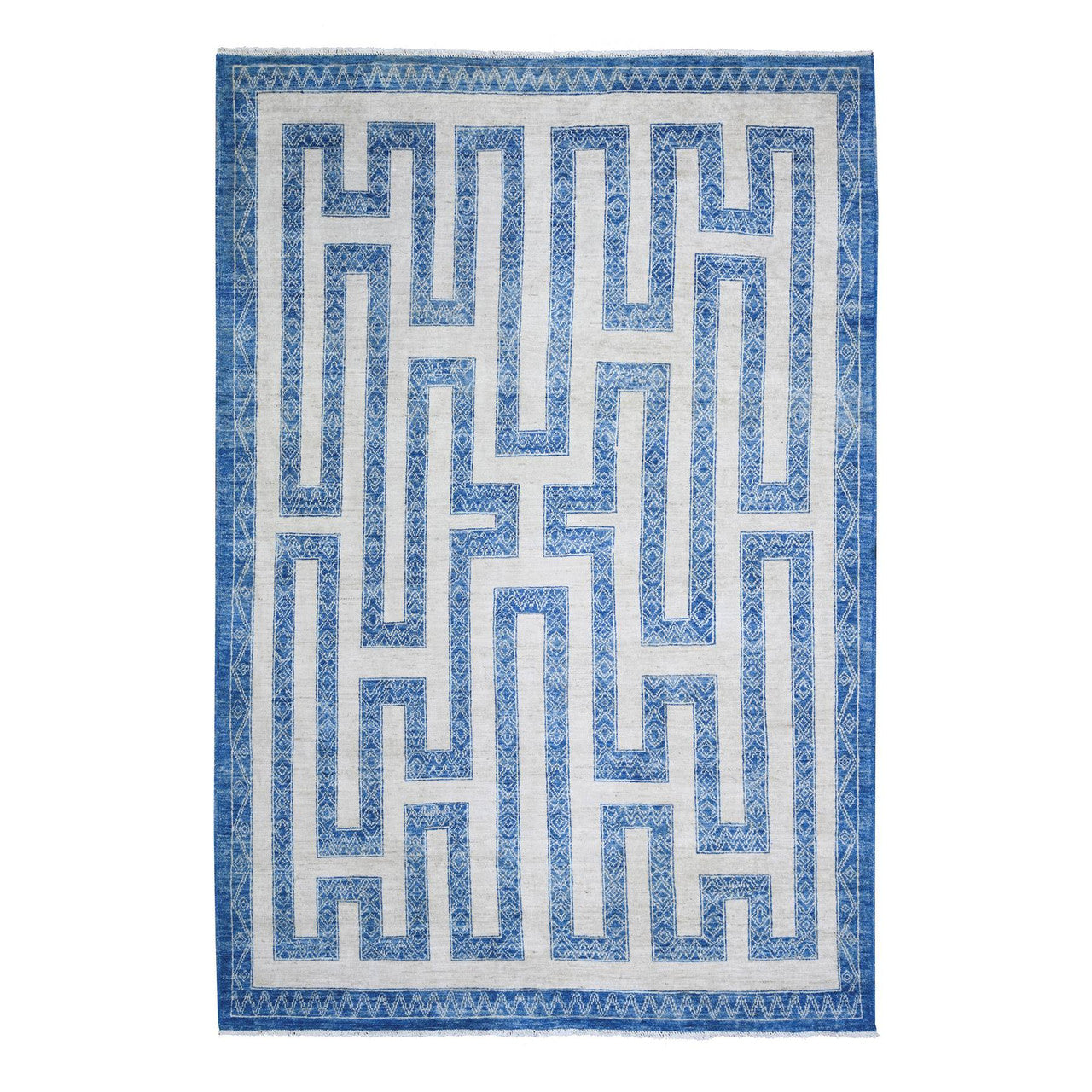 Blue 6'0" x 8'7" Oushak And Peshawar Hand knotted Wool Rug - Sku: O074261