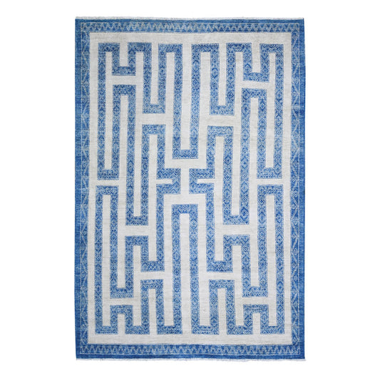 Oushak And Peshawar Wool Hand Knotted Rug Blue Blue 6.0X8.7 -O074261