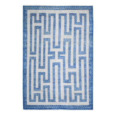Oushak And Peshawar Wool Hand Knotted Rug Blue Blue 6.0X8.7 -O074261