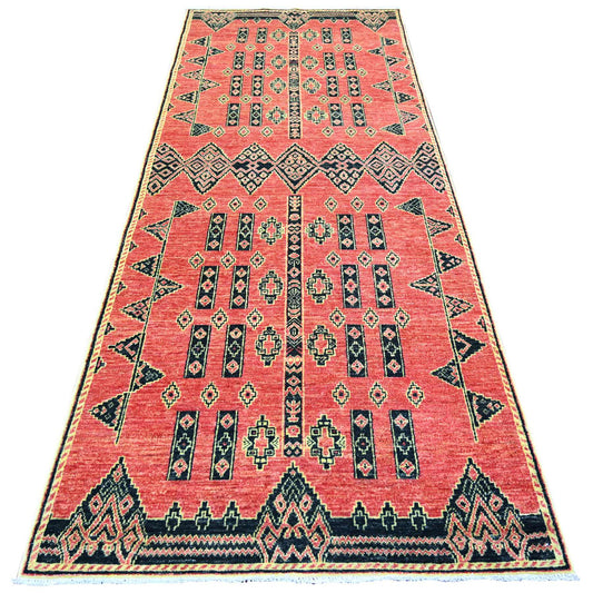Oushak And Peshawar Wool Hand Knotted Rug Red No Border 4.0X9.10 -O074262