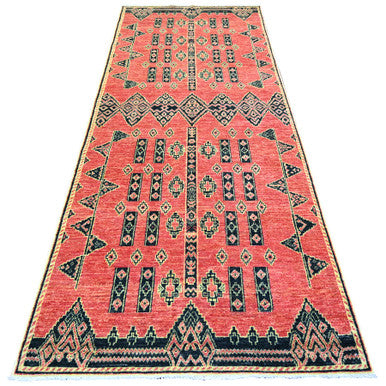 Oushak And Peshawar Wool Hand Knotted Rug Red No Border 4.0X9.10 -O074262