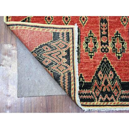 Oushak And Peshawar Wool Hand Knotted Rug Red No Border 4.0X9.10 -O074262