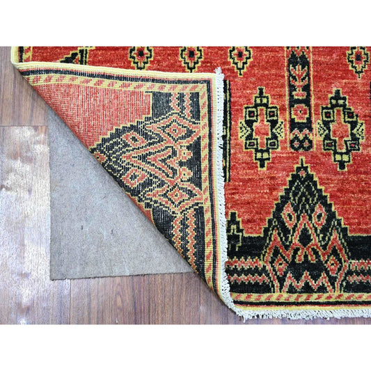 Oushak And Peshawar Wool Hand Knotted Rug Red No Border 4.0X9.10 -O074262