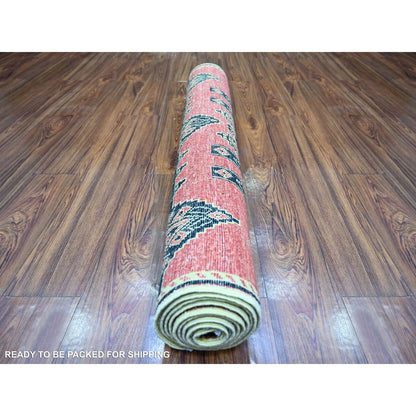 Oushak And Peshawar Wool Hand Knotted Rug Red No Border 4.0X9.10 -O074262