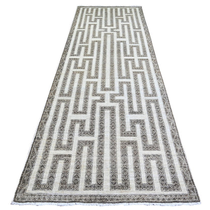 Oushak And Peshawar Wool Hand Knotted Rug Brown Brown 4.0X11.8 -O074266