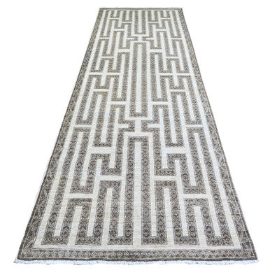 Oushak And Peshawar Wool Hand Knotted Rug Brown Brown 4.0X11.8 -O074266