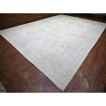 Oushak And Peshawar Wool Hand Knotted Rug Beige Gray 13.10X19.2 -O074275