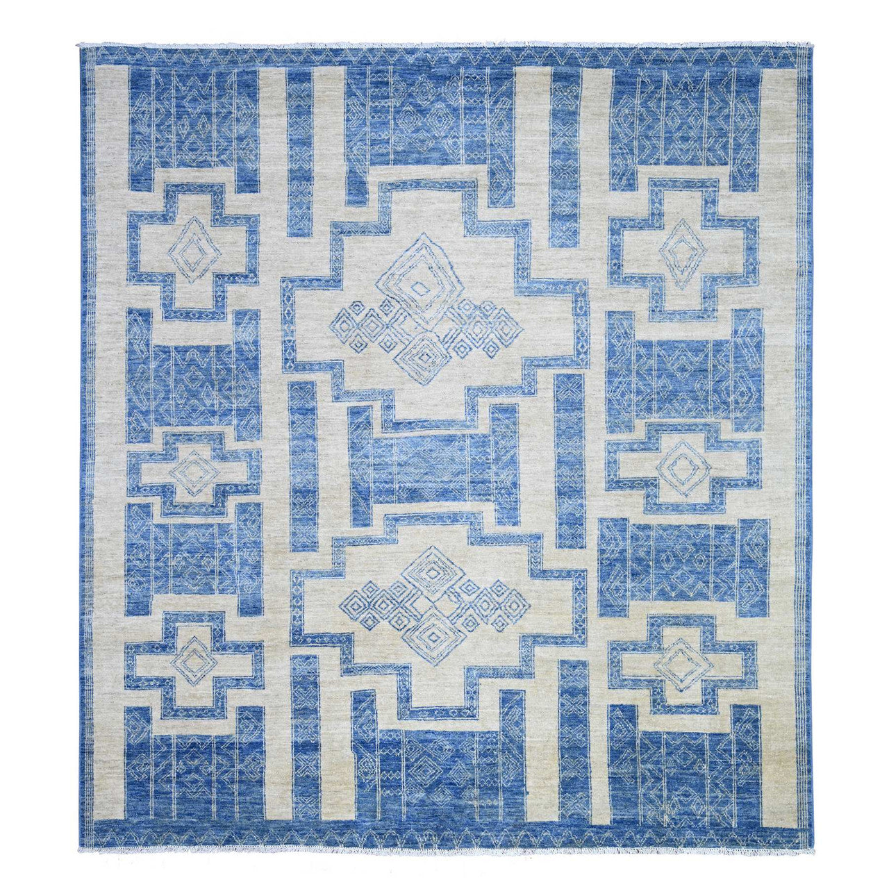 Blue 8'0" x 9'0" Oushak And Peshawar Hand knotted Wool Rug - Sku: O074277