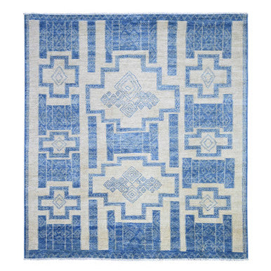 Oushak And Peshawar Wool Hand Knotted Rug Blue No Border 8.0X9.0 -O074277