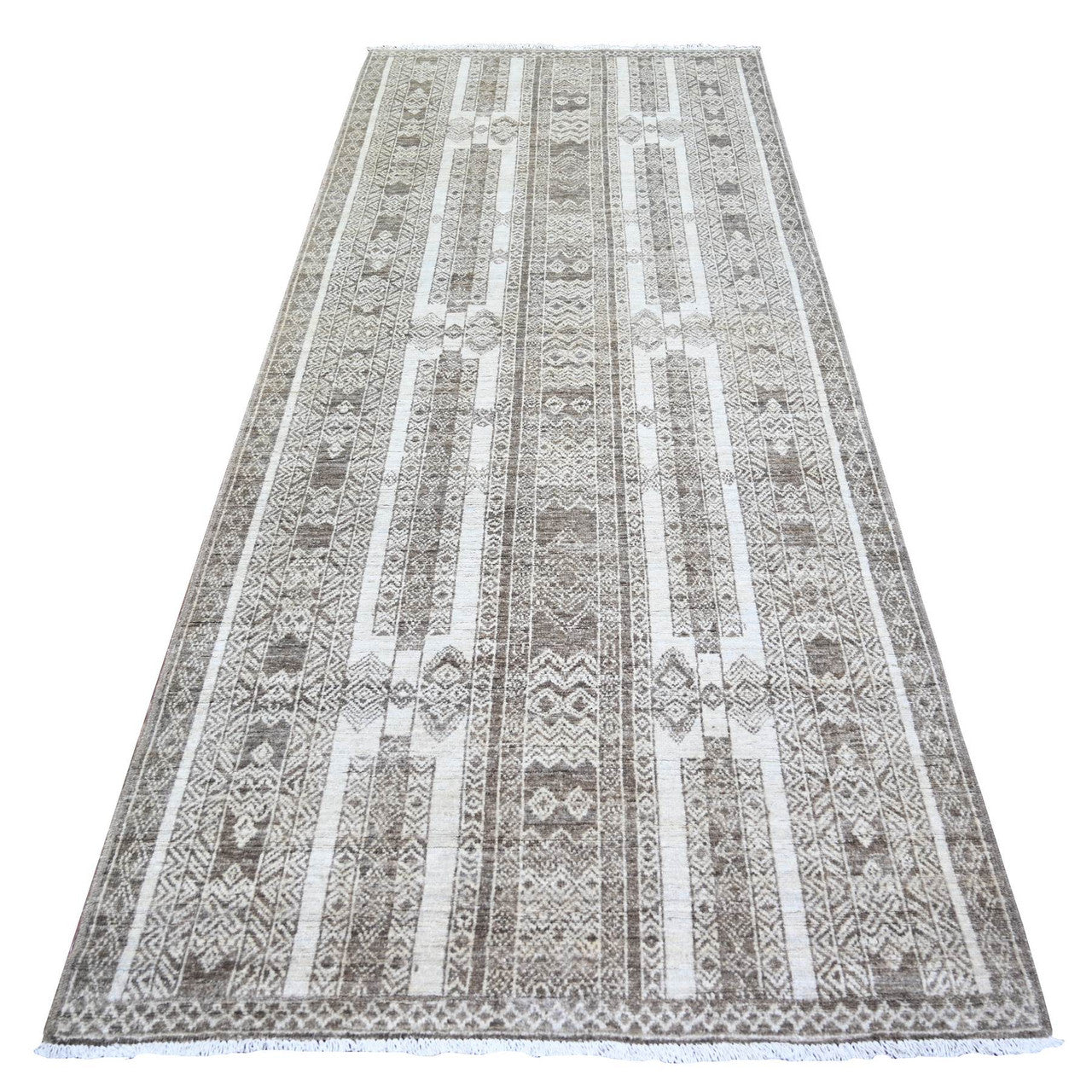 Brown 4'1" x 9'8" Oushak And Peshawar Hand knotted Wool Rug - Sku: O074280