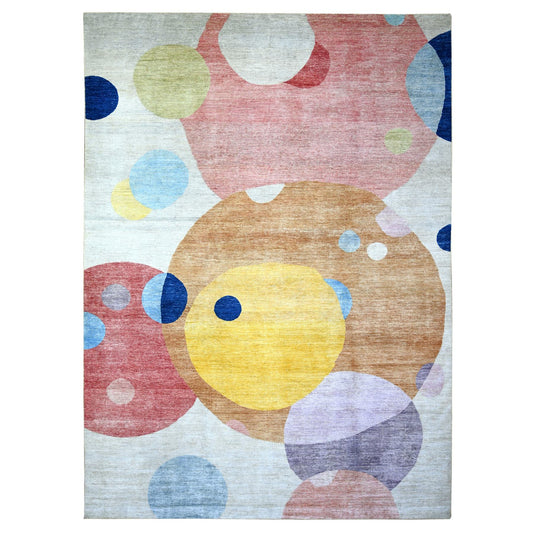 Modern and Contemporary Wool Hand Knotted Rug Multicolored No Border 10.0X13.9 -O074288