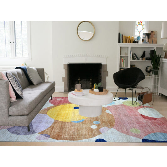Modern and Contemporary Wool Hand Knotted Rug Multicolored No Border 10.0X13.9 -O074288