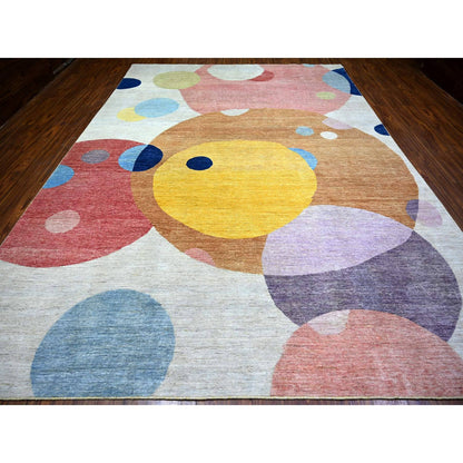 Modern and Contemporary Wool Hand Knotted Rug Multicolored No Border 10.0X13.9 -O074288