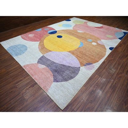 Modern and Contemporary Wool Hand Knotted Rug Multicolored No Border 10.0X13.9 -O074288