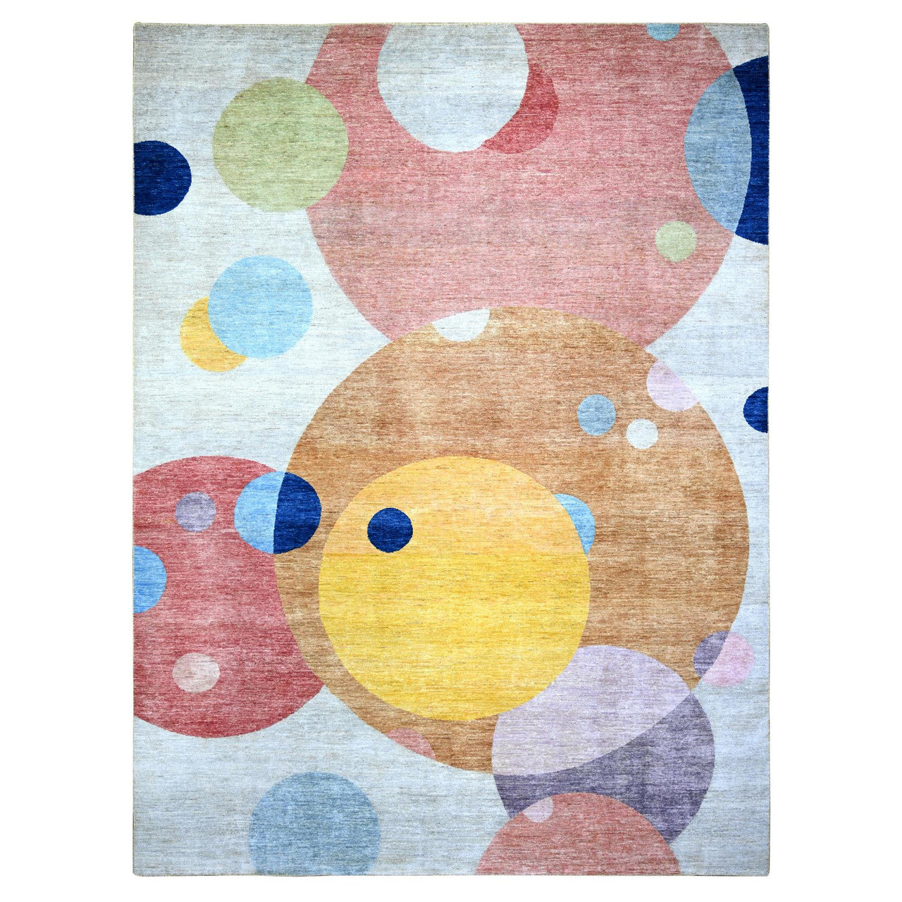 Ivory 9'0" x 12'0" Modern and Contemporary Multicolored Hand knotted Wool Rug - Sku: O074294