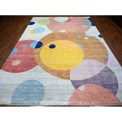 Modern and Contemporary Wool Hand Knotted Rug Multicolored No Border 9.0X12.0 -O074294