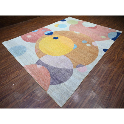 Modern and Contemporary Wool Hand Knotted Rug Multicolored No Border 9.0X12.0 -O074294