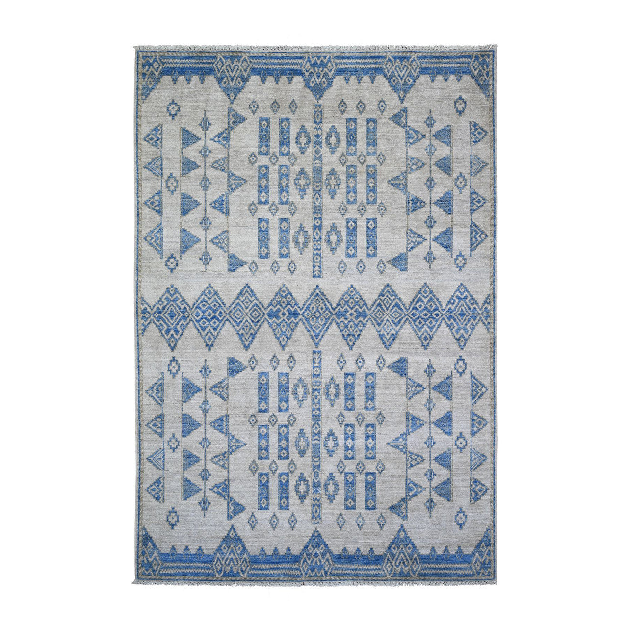 Blue 6'0" x 8'10" Oushak And Peshawar Hand knotted Wool Rug - Sku: O074298