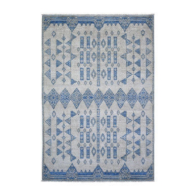 Oushak And Peshawar Wool Hand Knotted Rug Blue No Border 6.0X8.10 -O074298