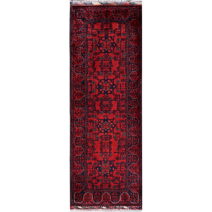 Tribal & Geometric Wool Hand Knotted Rug Red 1.10x5.1 -O0742