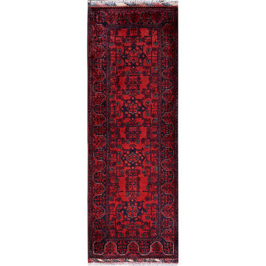 Tribal & Geometric Wool Hand Knotted Rug Red 1.10x5.1 -O0742