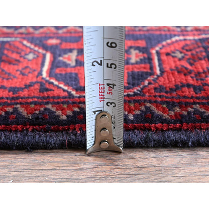 Tribal & Geometric Wool Hand Knotted Rug Red 1.10x5.1 -O0742