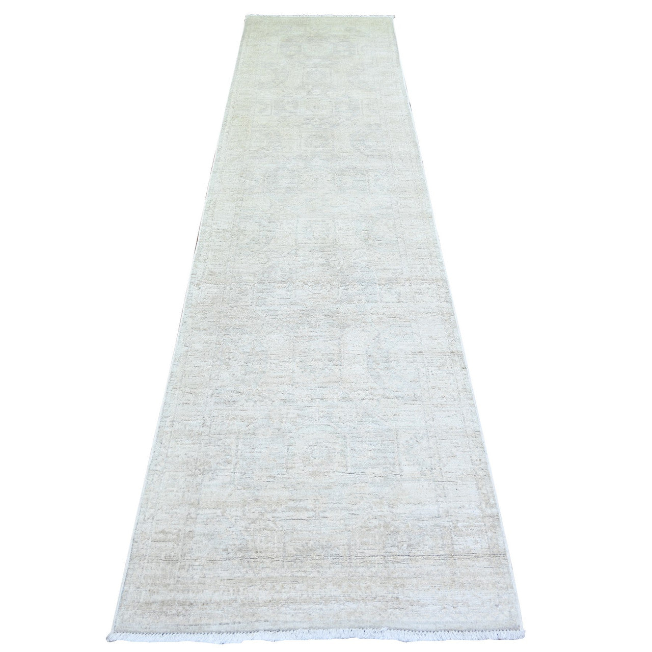 Ivory 2'8" x 11'0" Oushak And Peshawar Hand knotted Wool Rug - Sku: O074303